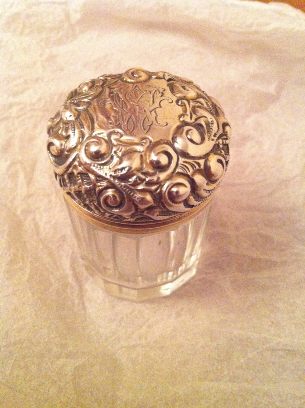 Antique gilded silver small glass pot