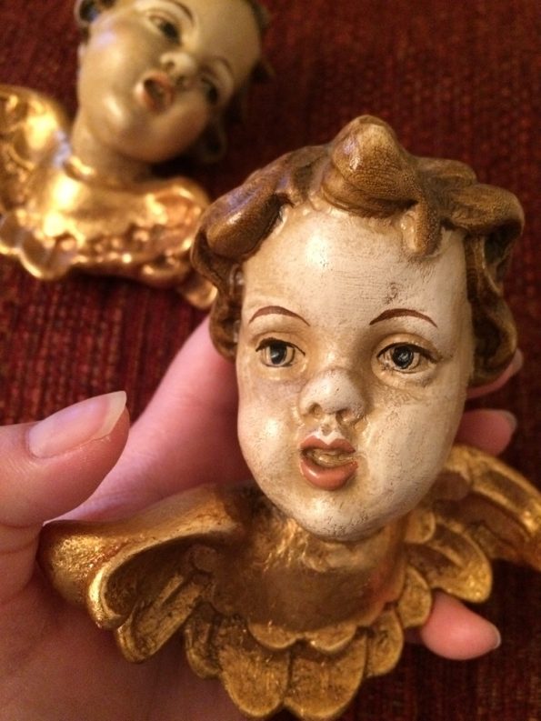 Hand painted cherubs gilded angels wood carved
