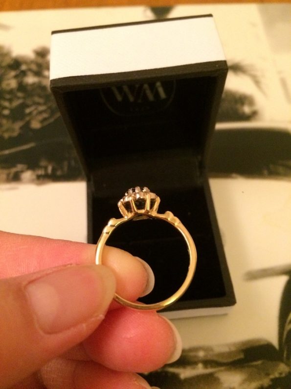 Shank Vintage 18k Yellow Gold Sapphire Diamond Ring