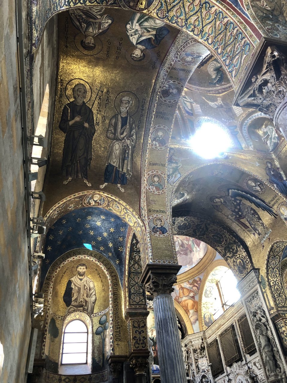 Golden Byzantine mosaics at Martorana Church